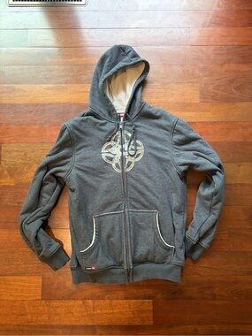Tony Hawk Charcoal Gray Sherpa-Lined Hoodie with Red Logo Tab
